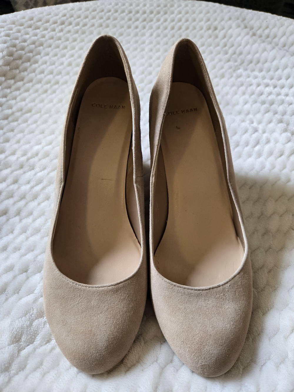 Cole Haan Taupe Suede Round-Toe Pumps